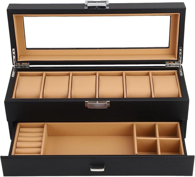 Juwelendoos met 6 Vakken - Horloge Display - Accessoires Organiseren - Dubbele Laag Ontwerp