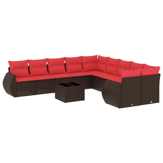 vidaXL - 11-delige - tuinbankset - met - kussens, - bruin - polyrotan