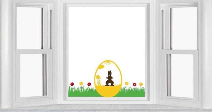 Herbruikbare raamsticker Pasen met gras, paasei / haas & bloemen | Rosami