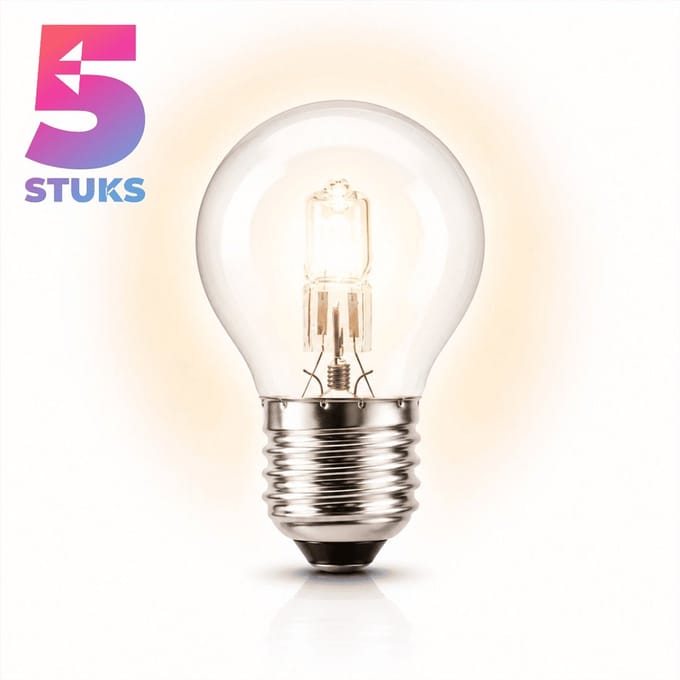5x Kogel Halogeenlamp E27 - 52W - Warm Wit Licht (2700K) - 820 lm - 2 jaar - Dimbaar