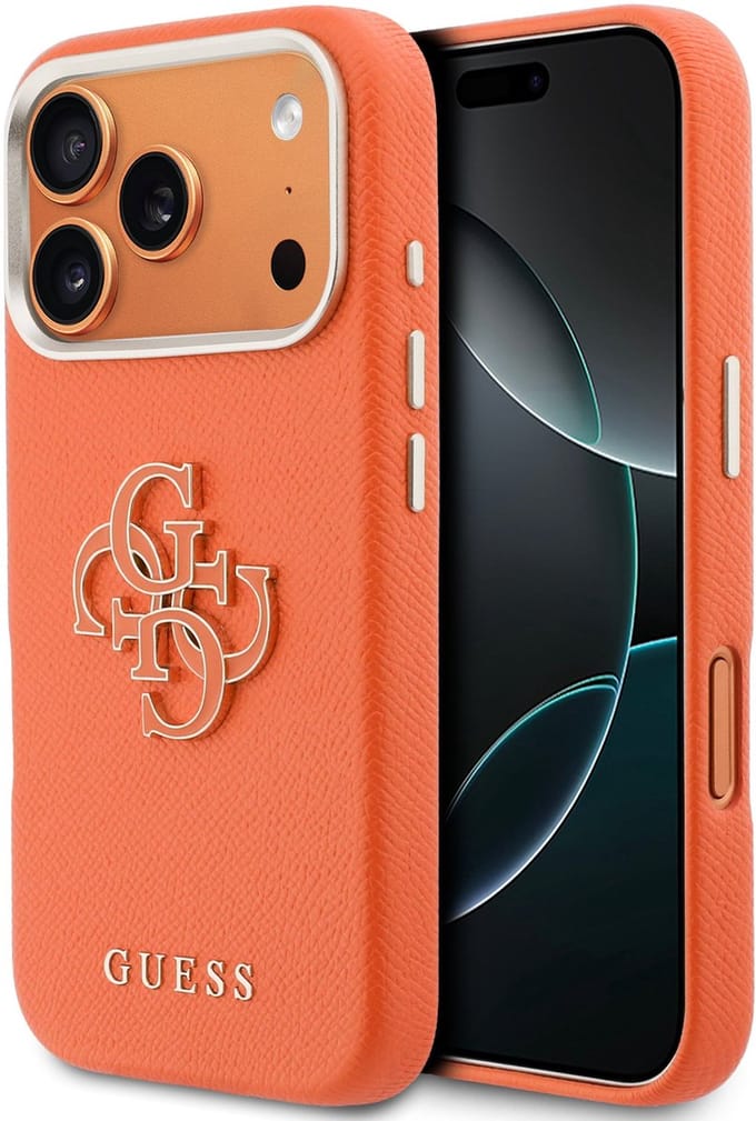 Guess PU Resin Logo Backcover - Geschikt voor iPhone 17 Pro Max - Oranje