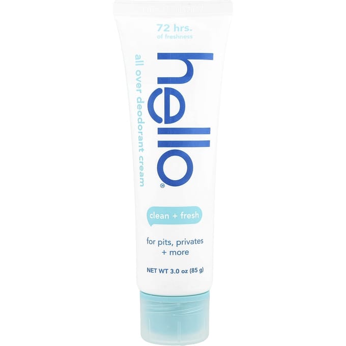Hello, All Over Deodorant Cream, Clean + Fresh, 85g (3oz) blue