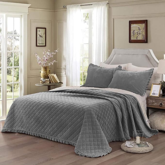 beddengoed 3-delig omkeerbaar patchwork fluwelen dekbed kingsize sprei met 2 kussenslopen, 220 x 240 cm