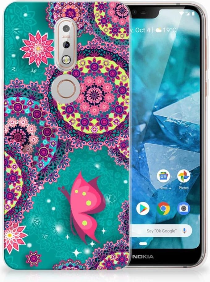 Nokia 7.1 Hoesje maken Cirkels en Vlinders