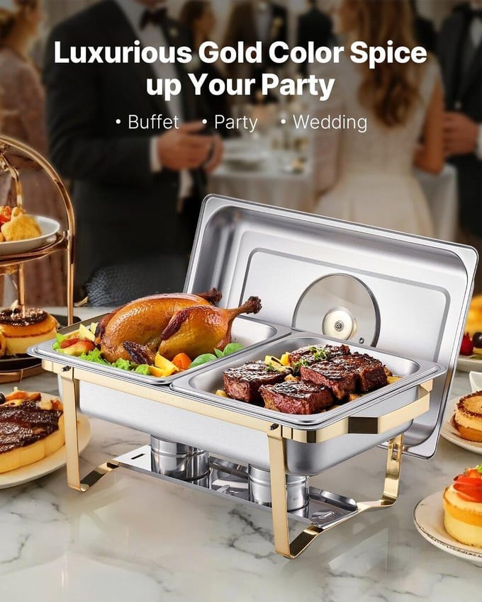 4 Qt 2 Pak Rechthoekige Bain-Marie Buffet Set Halfgrootte Pan Roestvrij Staal