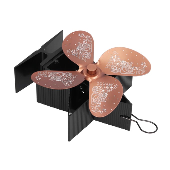 4 Bladen Warmte Aangedreven Ventilator Kerstman Patroon Haardventilator voor Warmteverdeling Circulerend Warm zwart