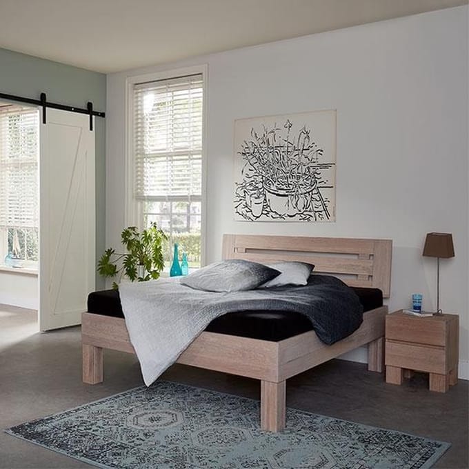 Bed Box Wonen Massief eiken houten bed Gabrovo Premium 140x200 cm Natuur geolied