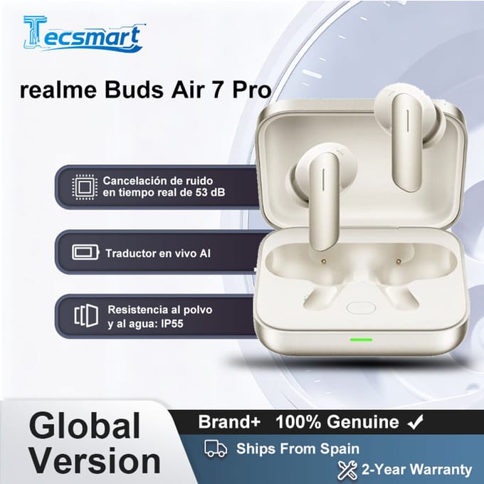 Oordopjes - realme Buds Air 7 Pro Global Version 53dB Real-time Noise Cancellation 11+6mm Dual-DAC Driver AI Live Translator