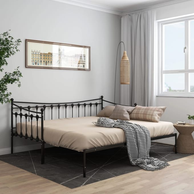 vidaXL - Slaapbank - uittrekbaar - metaal - zwart - 90x200 - cm