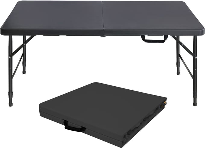 Campingtafels 125 cm - Inklapbaar Met Handgreep En Verstelbare Hoogte - Multifunctioneel - Kunststof - Zwart
