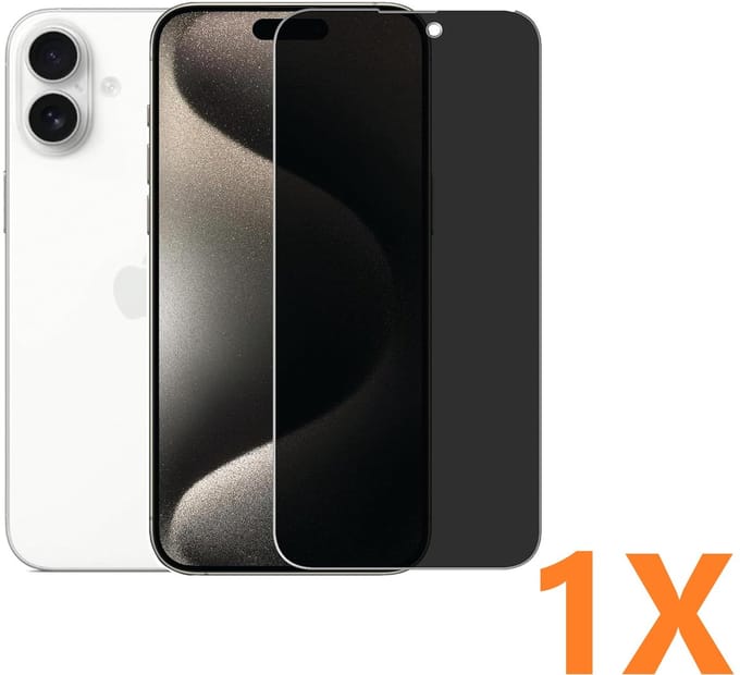 Screenprotector Glas - Privacy Tempered Glass Screen Protector Anti-Spy - 1x Geschikt voor: Apple iPhone 16 Plus
