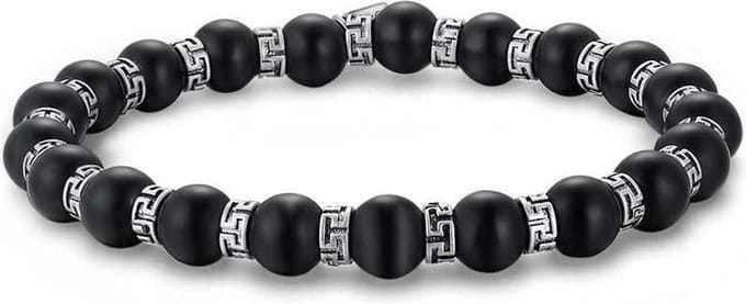 Twice As Nice Armband in edelstaal, zwarte bollen, rondjes met tekening 21cm