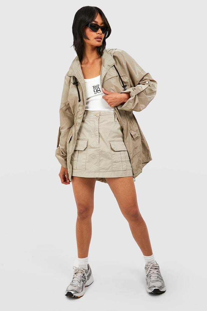 boohoo Dames Hooded Mac | Steen | Maat: 44