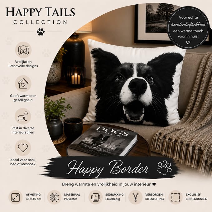 Happy Tails Collection Kussenhoes - 45x45 cm