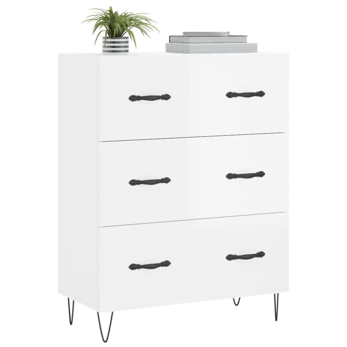 vidaXL - Dressoir - 69,5x34x90 - cm - bewerkt - hout - hoogglans - wit