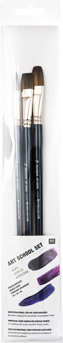 ART SCHOOL ACRYL SET KWASTEN 3 stuks