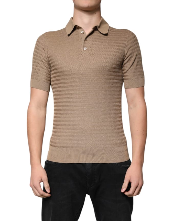 Geribbelde Polo Korte Mouwen Gebreid Shirt