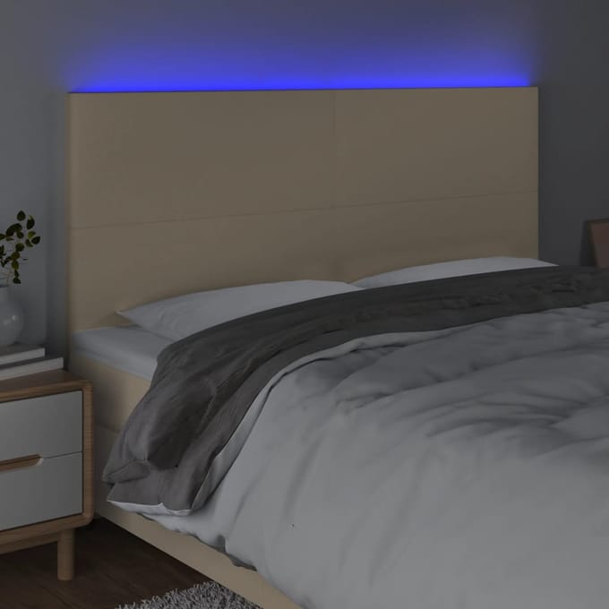 vidaXL - Hoofdbord - LED - 180x5x118/128 - cm - stof - crèmekleurig