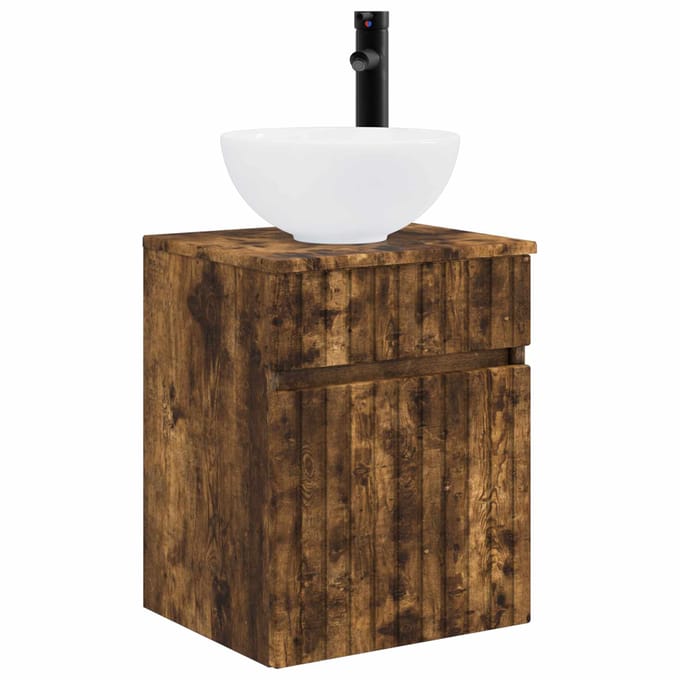 vidaXL - Wandgemonteerde - wastafelmeubel - Gerookt - eiken - 39 - x - 35 - x - 63 - cm