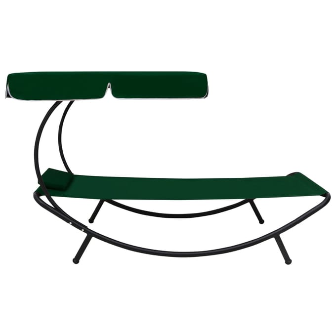 vidaXL - Loungebed - met - luifel - en - kussen - groen