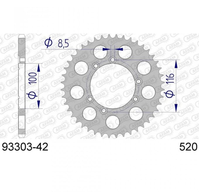 Couronne transmission Afam pour moto Sherco 125 1.25 2T Trial 2003 à 2005 42 dts