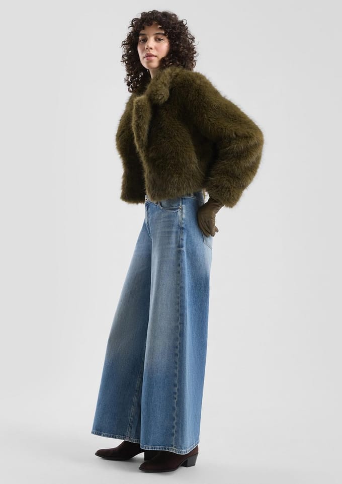QS - female - QS x Vanessa Mai Jeans Catie / Los model / Mid Rise / Super wijde pijpen