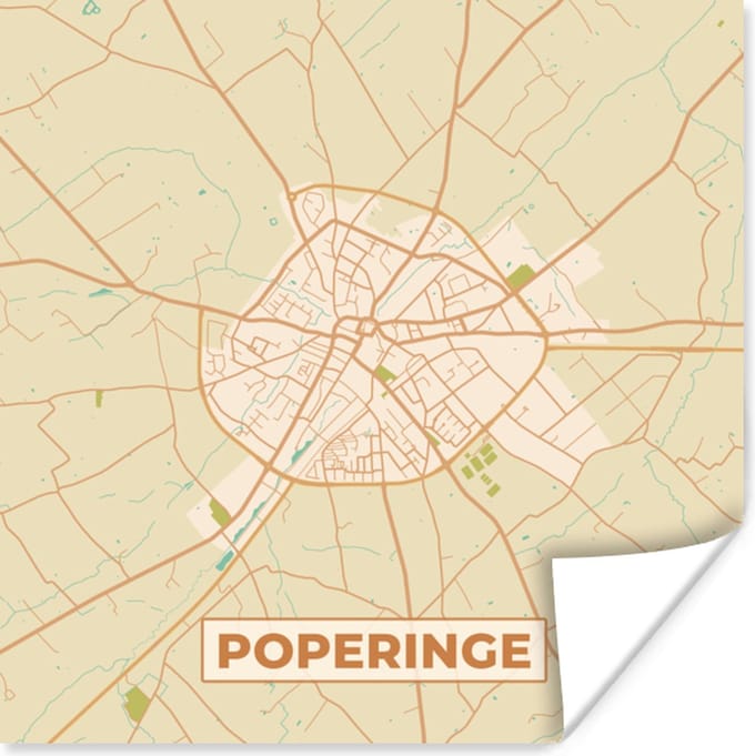 Poster Kaart - Stadskaart - Plattegrond - België - Poperinge - 75x75 cm
