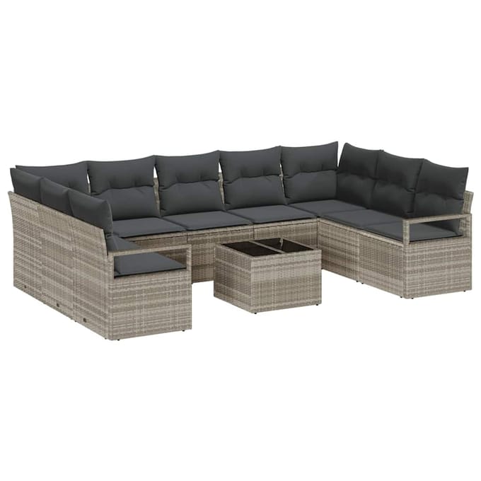 vidaXL Bankstel 10 st Lichtgrijs poly rattan