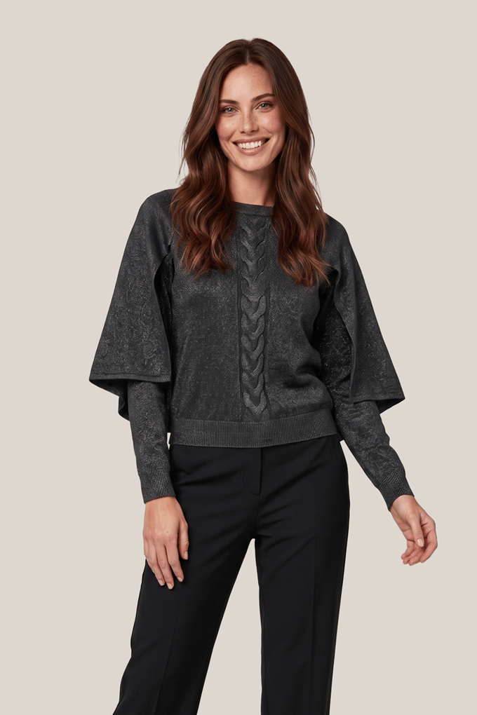 Clarice Lurex Cape Trui Zwart