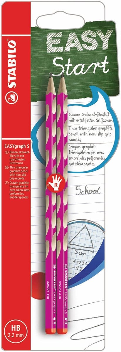 STABILO EASYgraph S - Ergonomische Grafietpotlood - Rechtshandig - HB Hardheid - Roze - 2 Stuks