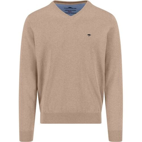 Fynch-Hatton Trui Uni Katoen V-Hals Light Taupe / male