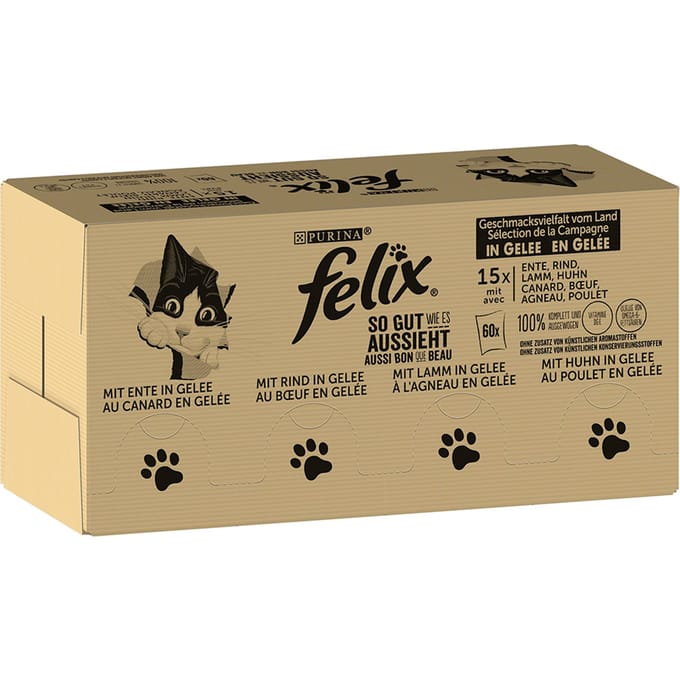 Felix Elke Dag Feest Countryside Selectie - Kattenvoer Natvoer - Rund Kip Eend & Lam - 120 x 85 g
