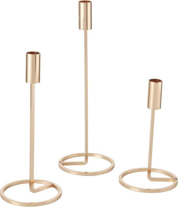 Boltze - Kandelaar - 3 set - 20/26/32cm - Metaal - Ø 11cm - Goud