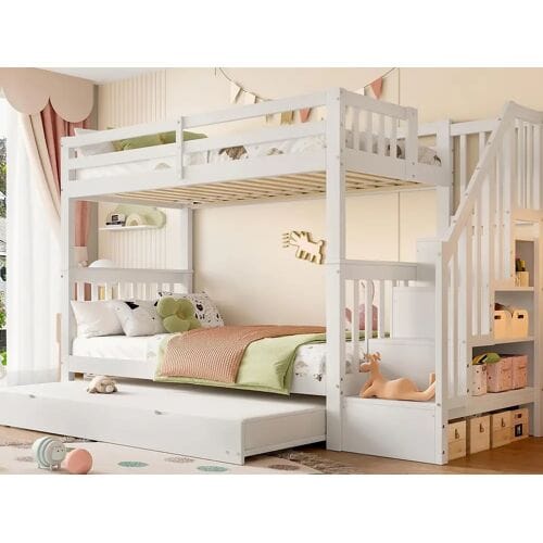 ModernLuxe Hoogslaper 90x200 cm van grenenhout - met opbergbed - wit