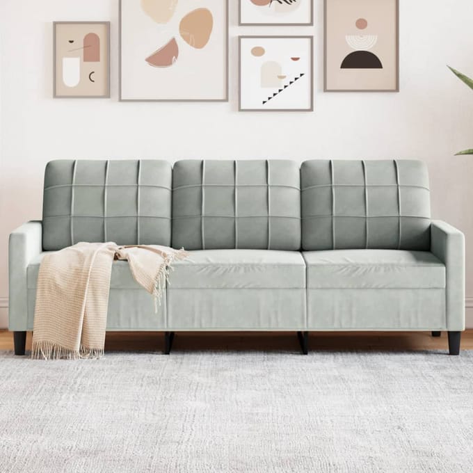 Vidaxl 3-zitsbank, Lichtgrijs, 180 Cm, Bekleed met Fluweel