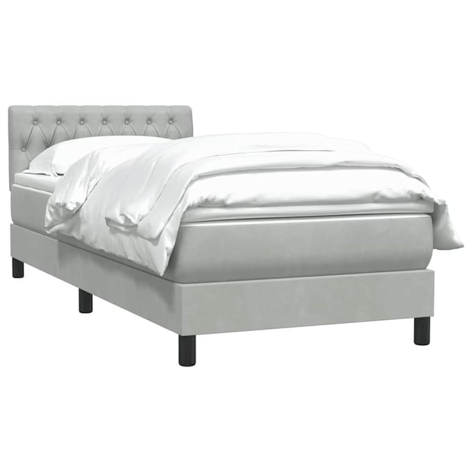 vidaXL - Boxspring - met - matras - fluweel - lichtgrijs - 80x220 - cm