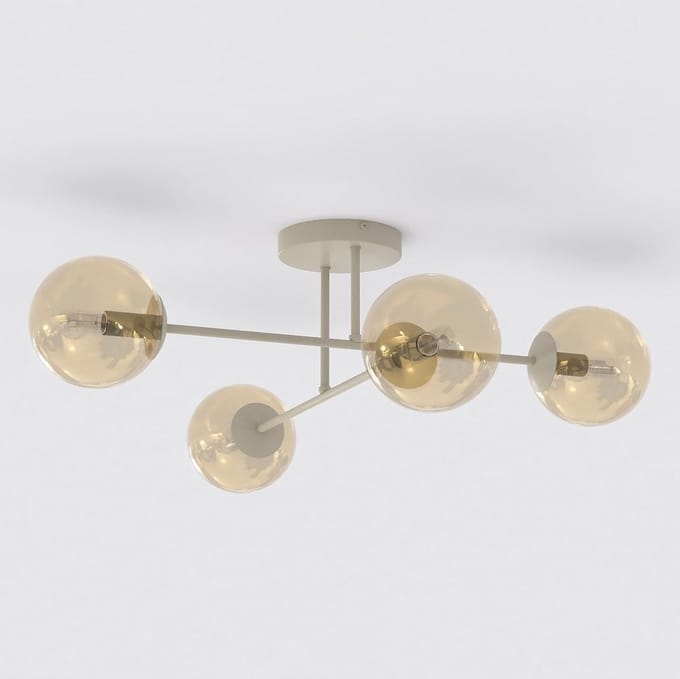 EMIBIG LIGHTING Plafondlamp ROMA, beige, lengte 75 cm, 4-lamps, glas/metaal
