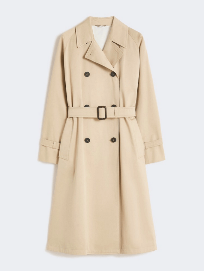 loopgraaf in gabardine met print vrouw pruim