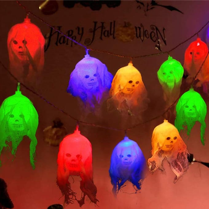 Guirlande lumineuse multicolore à LED lumineuses et fantômes, mode luminosité constante, 2 * multicolore