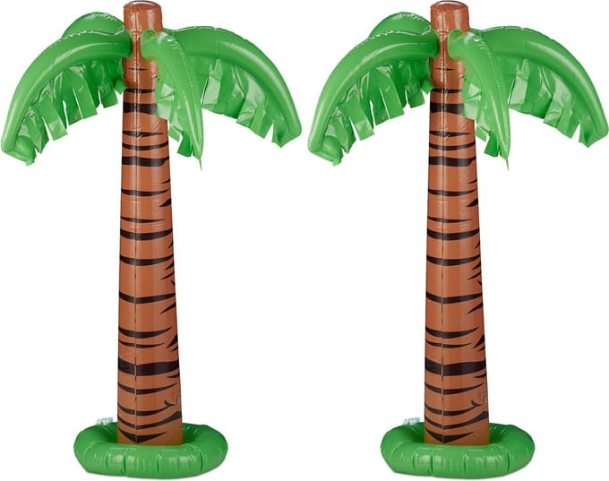 opblaasbare palm set van 2 - zwembad - strand - 80 cm groot - groen-bruin
