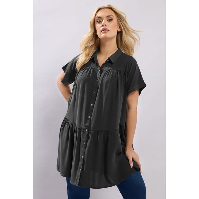 Yours Zwart Gelaagd Chambray Overhemd Met Smokwerk Size 42