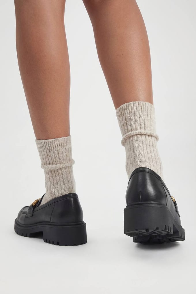 boohoo Dames Loafer Met Brede Pasvorm En Grove Ketting | Black | Maat: 4
