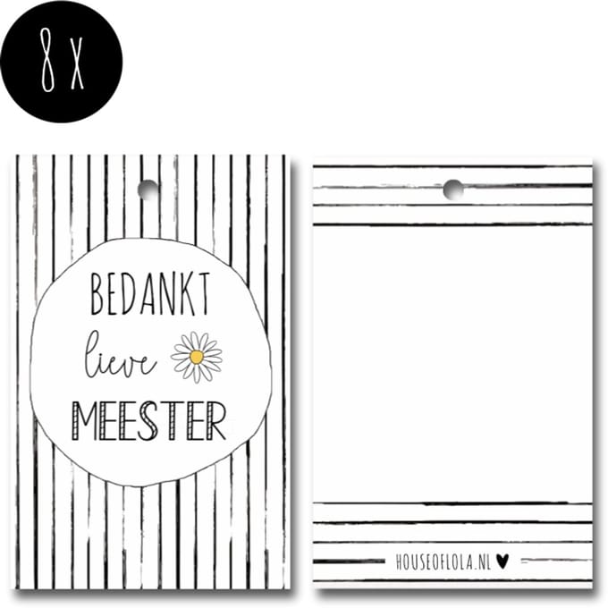 8x Label / Kaartje van karton / Cadeaulabels / Labels | BEDANKT LIEVE MEESTER | 85 x 55 mm