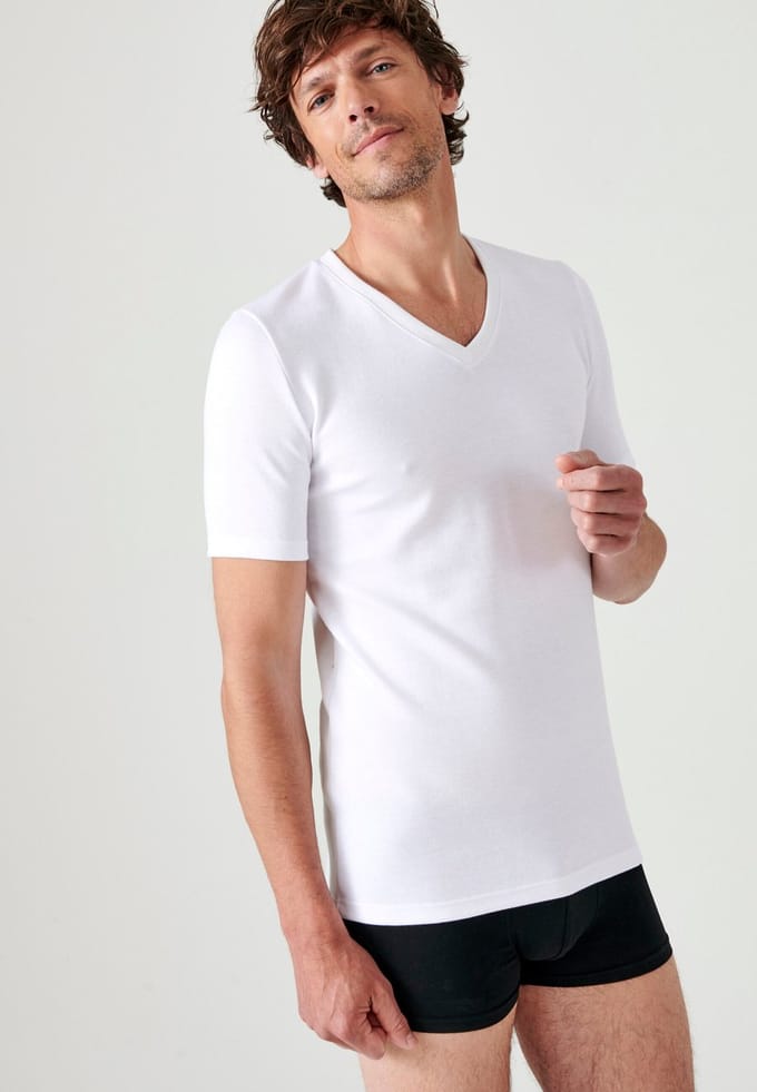 Damart - Dubbelzijdig T-shirt met V-hals Thermolactyl - Heren - Wit - (86-93) S