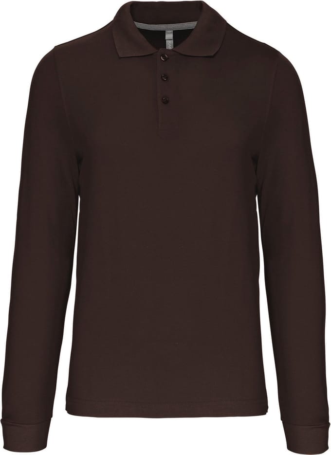 Herenpoloshirt met knopen en lange mouwen Chocolade - M