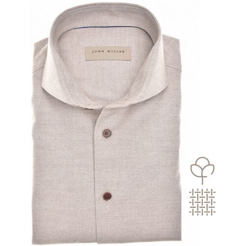 John Miller Overhemd Cutaway Collar Cotton Flanel Licht Bruin / male