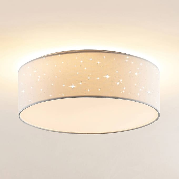 Lindby LED plafondlamp Ellamina, 40 cm, wit, textiel