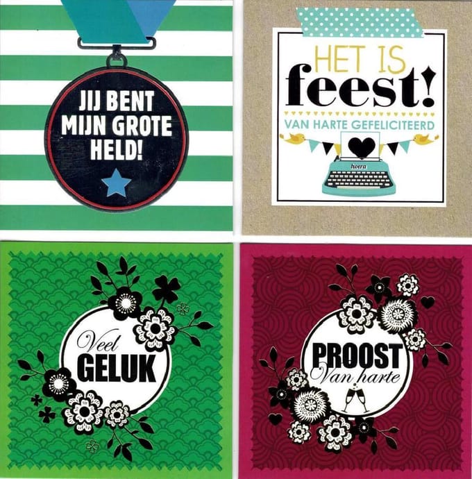 4 Luxe wenskaarten - Assorti - 10,8 x 10,8 cm - inclusief envelop -