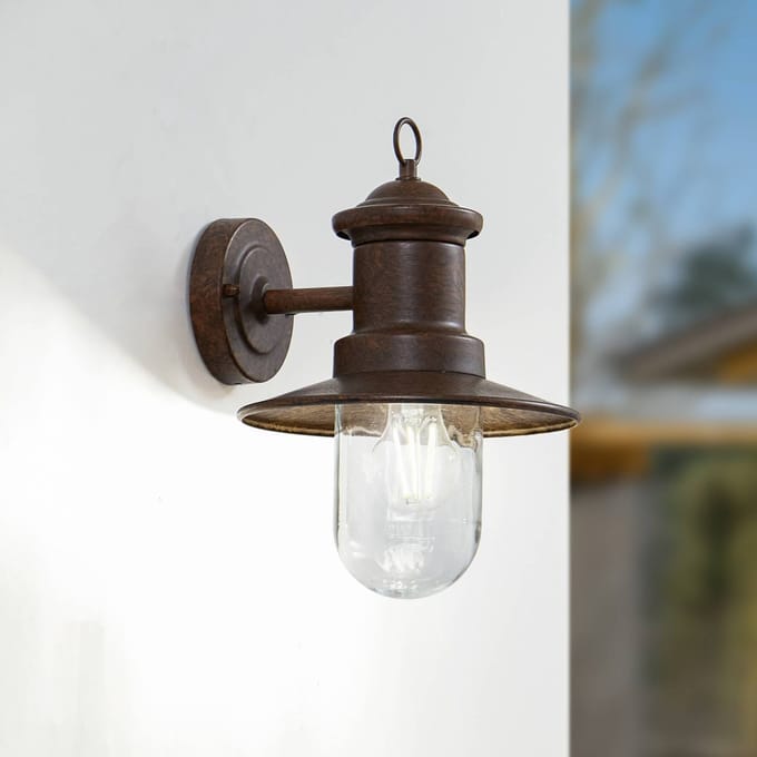 Lindby - Wandlamp buiten - 1licht - Staal, glas - H: 31 cm - E27 - roestkleurig