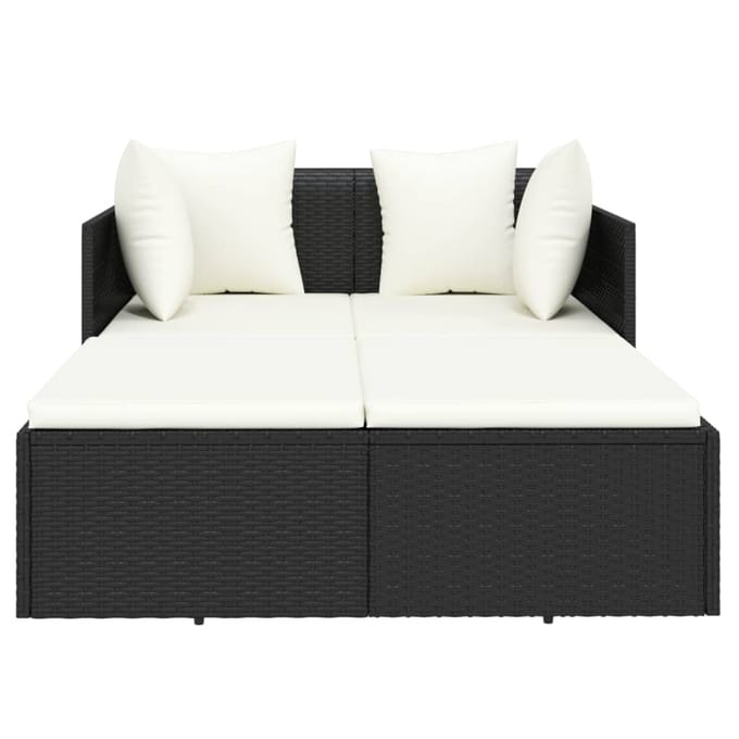 vidaXL - Ligbed - met - kussens - 182x118x63 - cm - poly - rattan - zwart